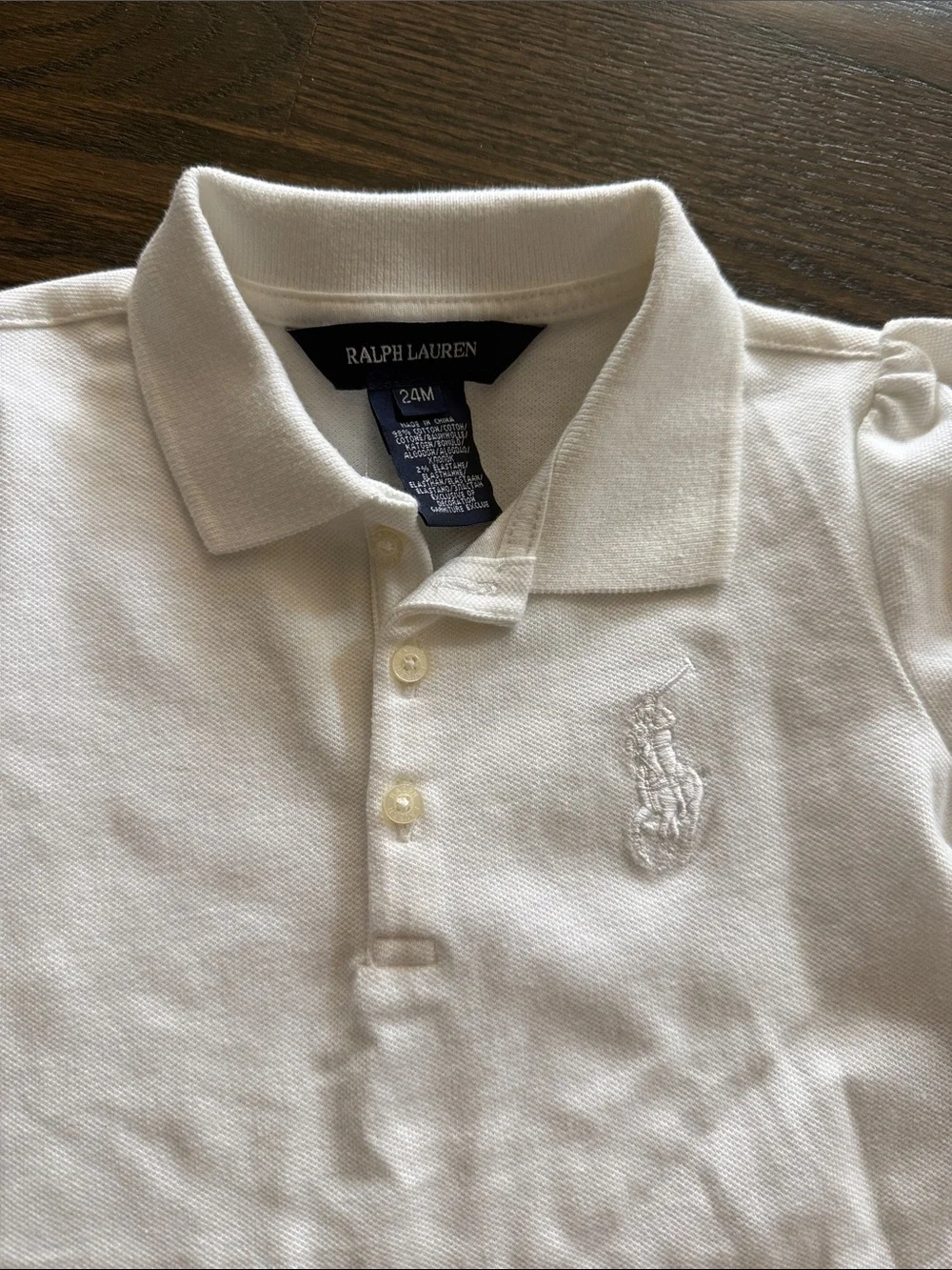 Ralph Lauren White Girls Polo Dress with Ruffle Hem